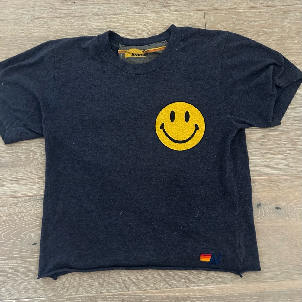 Aviator Nation Kids Charcoal Tee with Yellow Smiley
